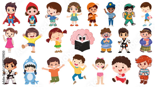 Wallpaper Mural Collection of cartoon children in various costumes and poses standing against a white background image art Torontodigital.ca