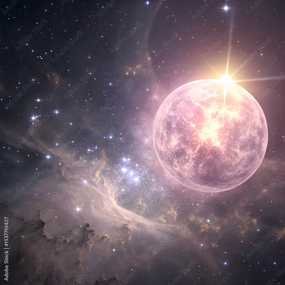 Obraz premium Pink Planet: Cosmic Nebula & Stellar Glow