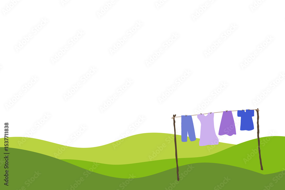 Obraz premium Handdrawn Clothes Hanging on a Clothesline Illustration