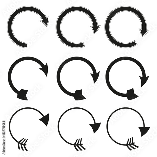 Arrow rotate icon. Spin direction symbol. Black arrow twist. Vector illustration.