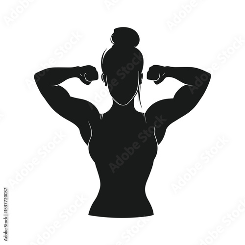 Female Bodybuilder Silhouette Flexing Muscles Front View