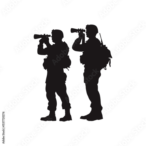 Soldiers Using Binoculars Silhouettes