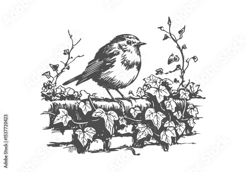  European Robin hand drawn sketch vector illustration