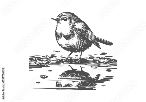  European Robin hand drawn sketch vector illustration