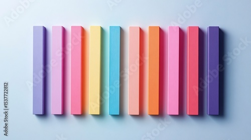 Pastel Palette, A Row of Harmonious Wooden Blocks Displaying a Spectrum of Gentle Color Tones