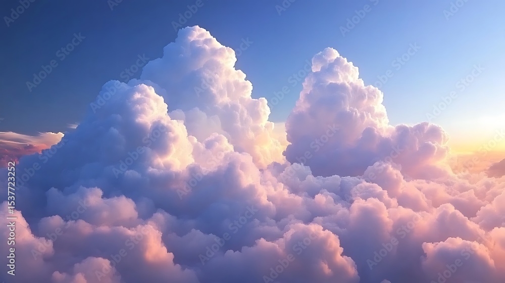 Expansive cumulus clouds with delicate sunset hues and serene atmosphere Expansive cumulus clouds with delicate sunset hues and serene atmosphere