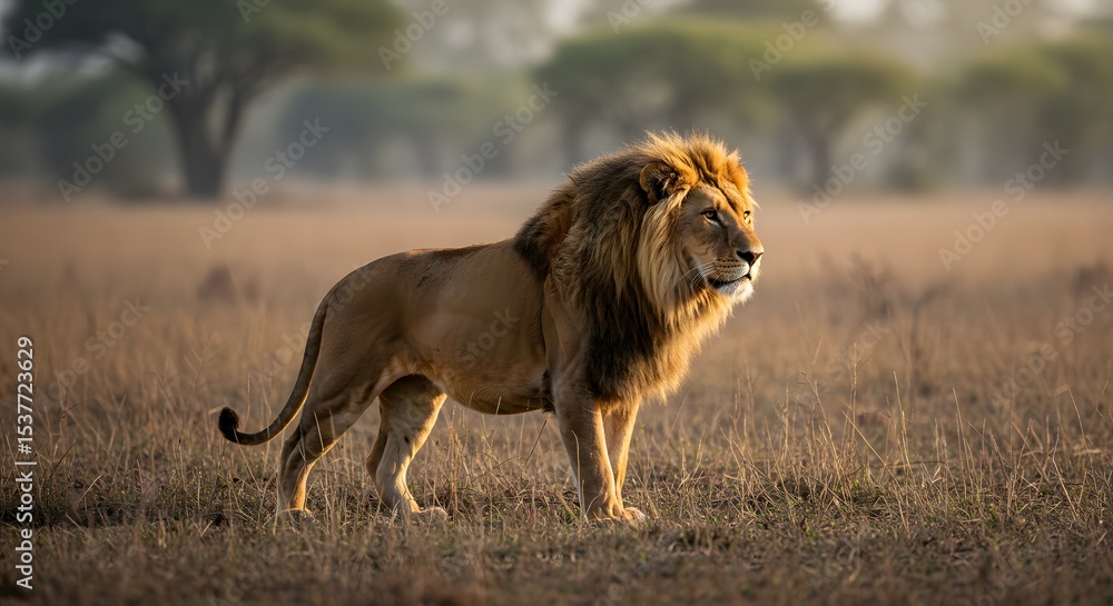 Naklejka premium Lion in Grassy Field