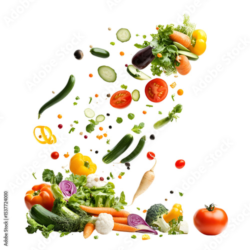 Fresh Vegetables Flying in Air Healthy Eating Salad