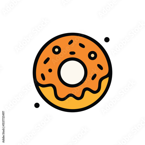A delicious-looking orange donut with sprinkles and icing.