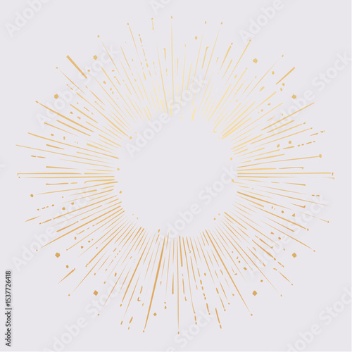 Gold burst design element with radial rays on a light gray background, vector illustration