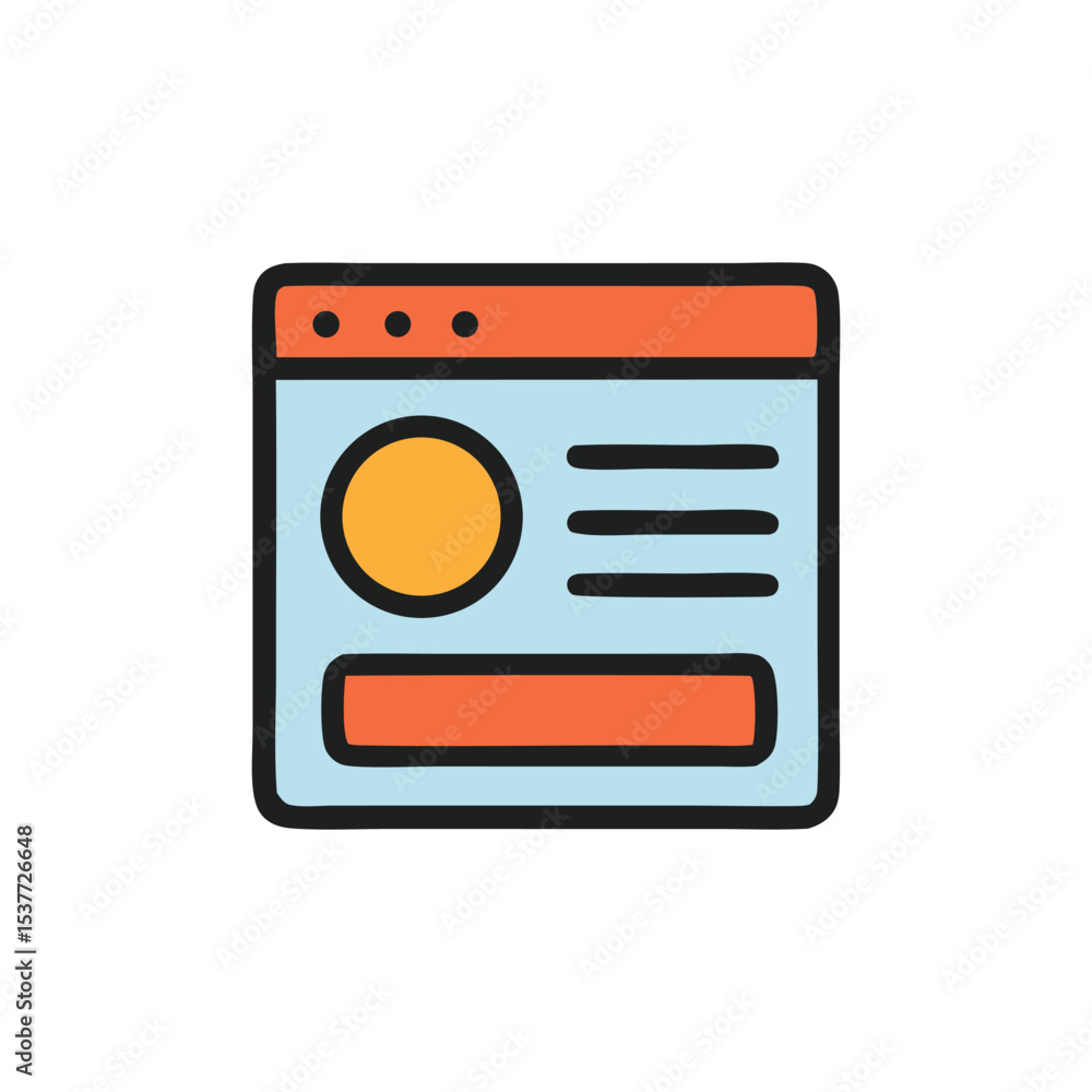 Simple, outlined icon of a web page with orange and light blue elements. Simple, outlined icon of a web page with orange and light blue elements.