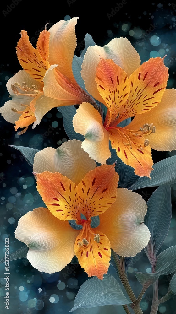 Fototapeta premium Elegant Alstroemeria Flowers Closeup Botanical Illustration Soft Lighting High Resolut