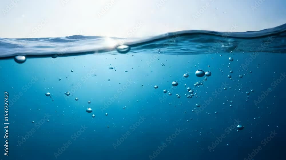 Dynamic Blue Water Surface With Bubbles Freshness And Natural Purity In Bright Sunlight Dynamic Blue Water Surface With Bubbles Freshness And Natural Purity In Bright Sunlight