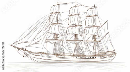 Wallpaper Mural Detailed line drawing of a sailing ship. Torontodigital.ca