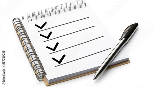 Wallpaper Mural Spiral notepad with checkmarks and pen, isolated on white background. Torontodigital.ca