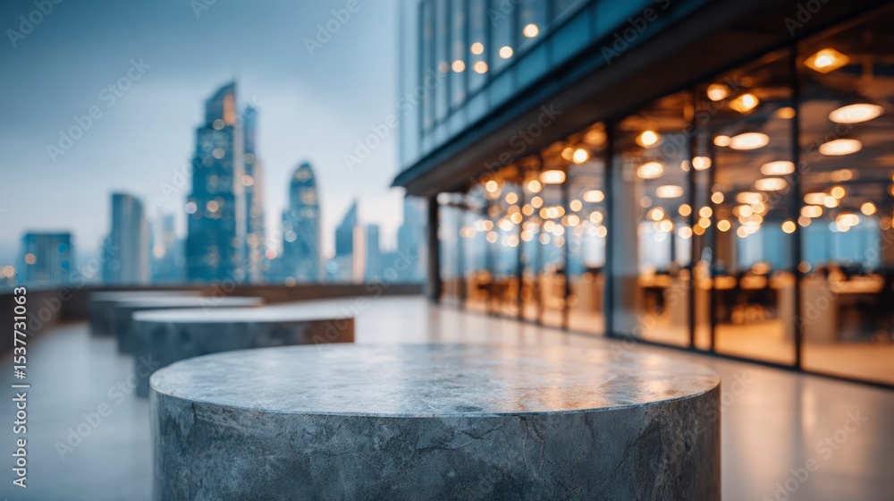 Obraz premium Modern Cityscape Rooftop Concrete Table Mockup