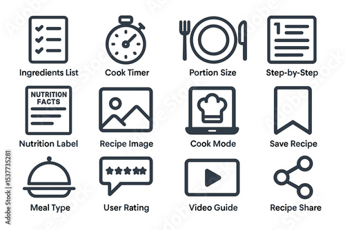 Culinary icons: cooking tools and features for kitchen efficiency