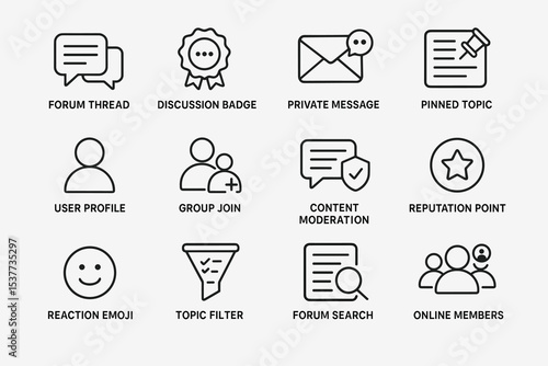 Forum icons: communication, profile, group, moderation, search, members, badge, reaction