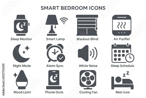 Smart bedroom icons for modern home automation and sleep enhancement