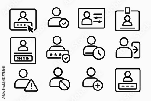 Simple line icons for user account management and authentication concepts