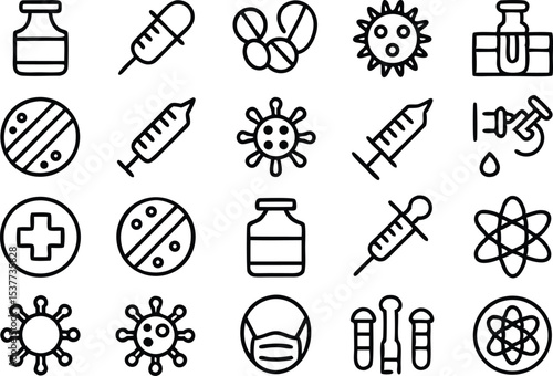 Vaccination and covid vaccine icon set isolated on transparent background