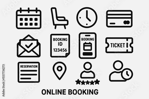 Online booking icons for reservation and ticketing systems