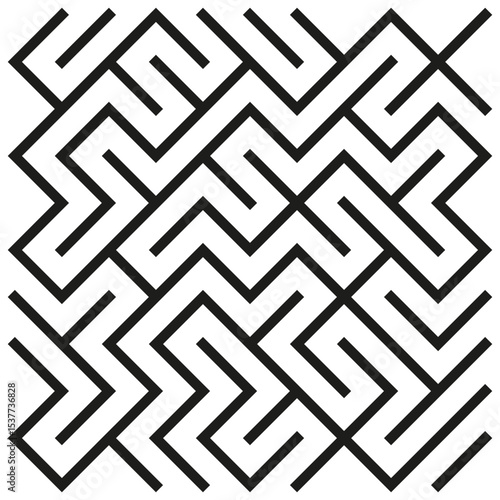 Zigzag maze pattern. Angular abstract texture. Repetitive vector lines. Black geometric shape.