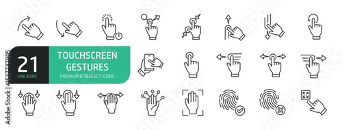 Set Of Touchscreen Gestures Icons. Outline Symbols Elements Collection.