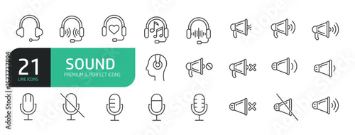 Set Of Sound Icons. Contains such icons as Sound Volume Process, Headset, Audio Wave, Headphone,  Soundbeat, Speaker, and more.