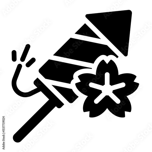 firework glyph icon with flower decor for night celebration