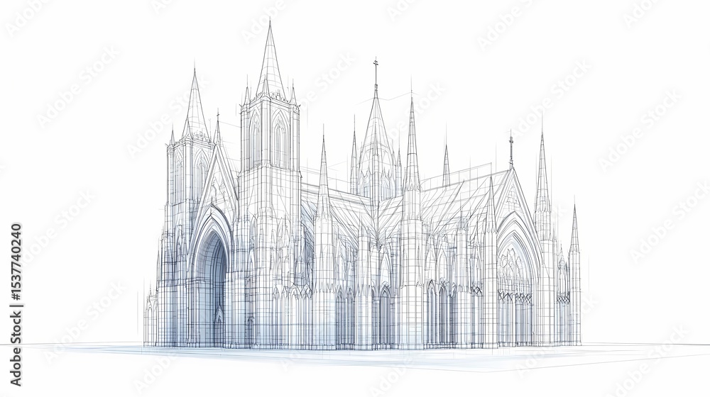 Fototapeta premium Architectural drawing of a gothic cathedral.
