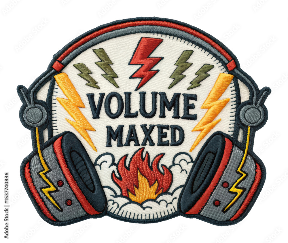 Naklejka premium High-energy music patch creative studio embroidery art vibrant colors sound inspiration cut out png patch