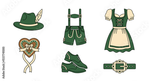 Celebrate oktoberfest with traditional bavarian clothing and accessories vector graphic illustration