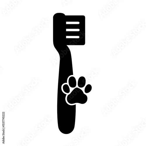 Toothbrush with paw print – represents pet dental care or hygiene, solid icon