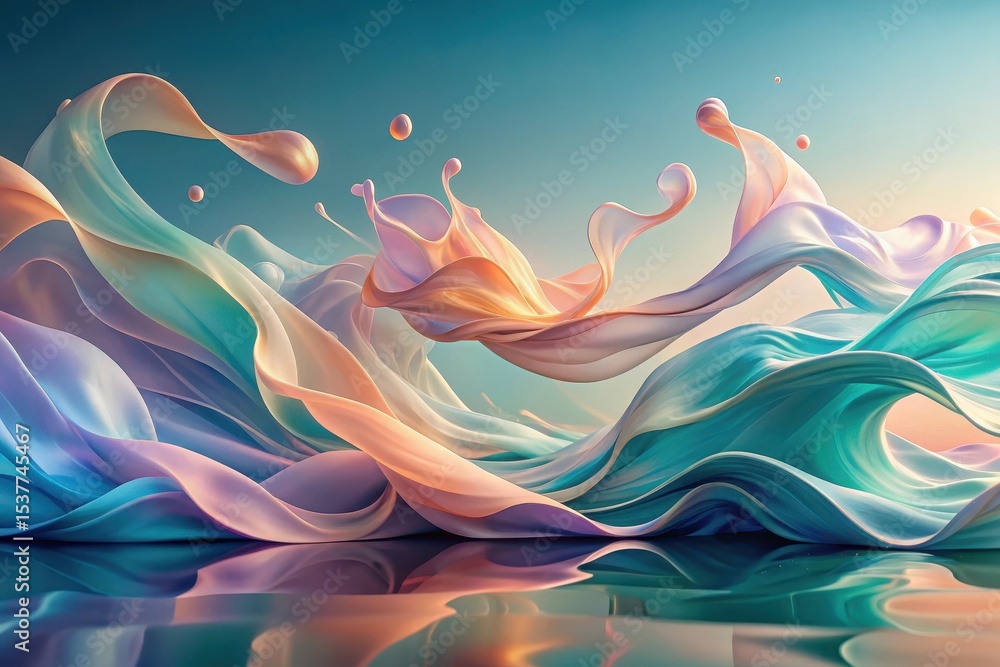 Obraz premium Abstract Pastel Fluid Art Serene Waves of Color and Light Reflecting on a Still Surface