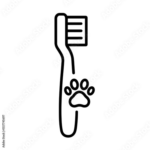 Toothbrush with paw print – represents pet dental care or hygiene, outline icon