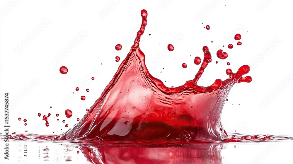 Fototapeta premium Dynamic red liquid splash, vibrant and energetic, isolated on a white background
