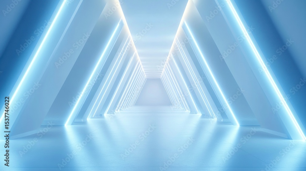 Obraz premium Futuristic light tunnel with triangular shapes