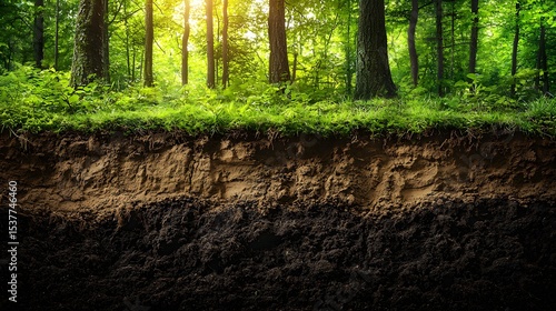 Fototapeta Naklejka Na Ścianę i Meble -  A vertical cross section of a fertile forest soil