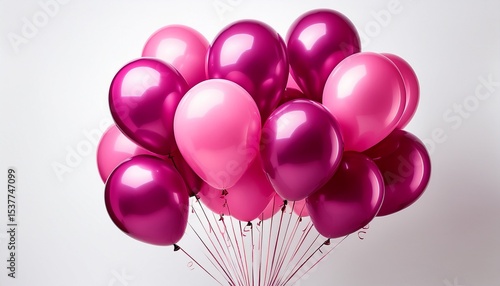 chic cluster of glossy magenta and hot pink balloons bunched together creating a vibrant and playful accent isolated on a clean white backdrop