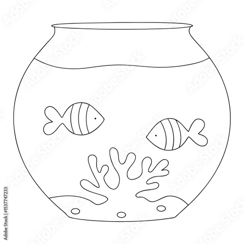 Cute hand drawn fishbowl illustration featuring two fish swimming with aquatic decorative elements. fishbowl, fish, aquarium, ocean, underwater.
