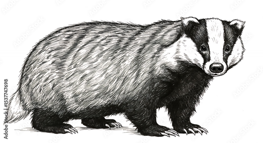 Fototapeta premium Grayscale illustration of a badger