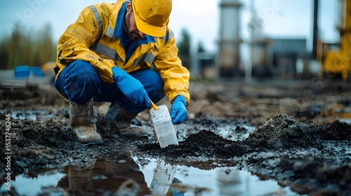 An environmental scientist conducting soil contamination assessment