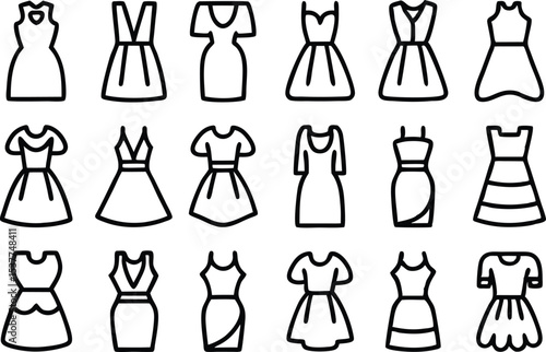 Fashion dress icon set for apparel websites and applications isolated on transparent background