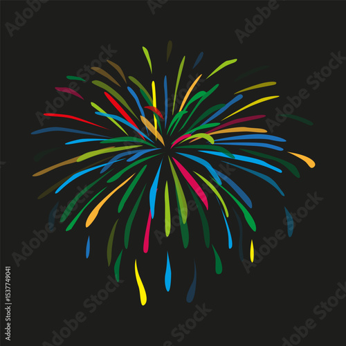 Vibrant firework display. Festive night celebration. Exploding star vector. Colorful light show.