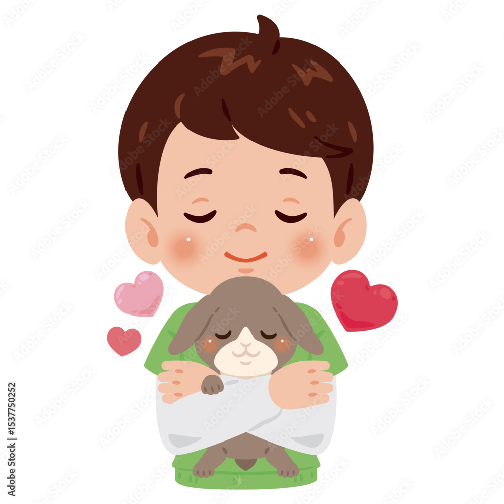 ウサギを抱く男の子2 ウサギを抱く男の子2