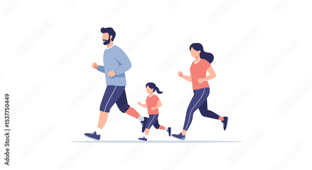 Fototapeta premium Family Fitness: A Cartoon Illustration of a Family Jogging
