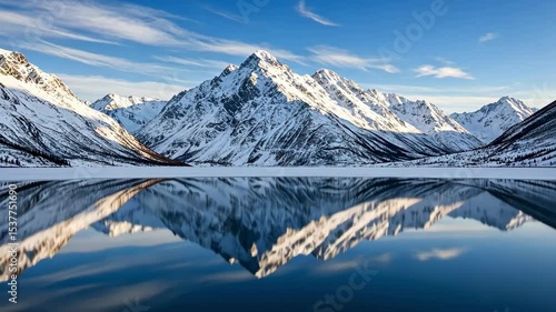 Wallpaper Mural Snowy mountains reflect in a frozen lake Torontodigital.ca