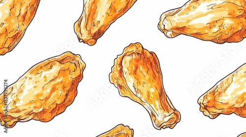Hand drawn illustration of crispy fried chicken wings.