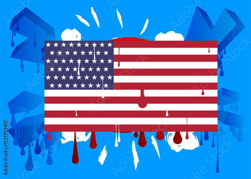 American Flag Graffiti tag. Abstract modern street art decoration performed in urban painting style.